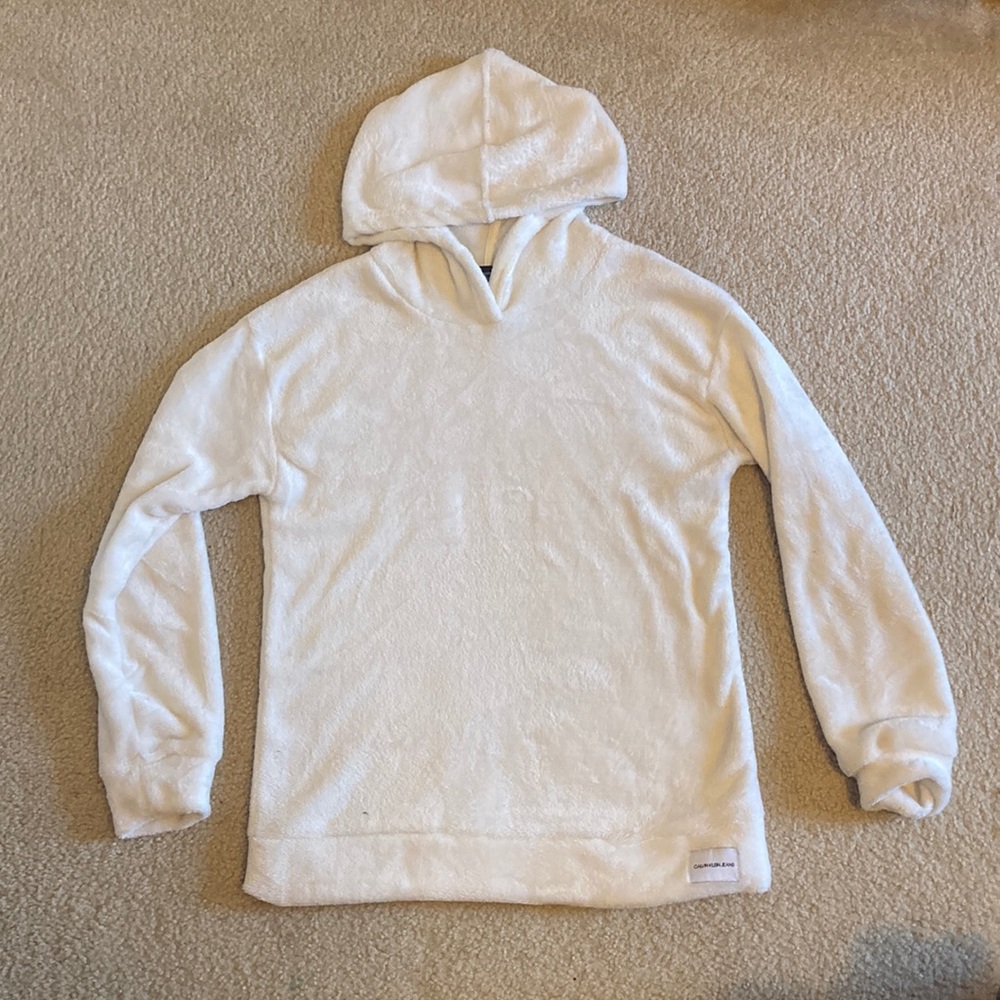 Calvin Klein XL/TG Fluffy White Hoodie